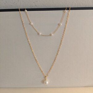 Gold Tone Faux Pearl Necklace